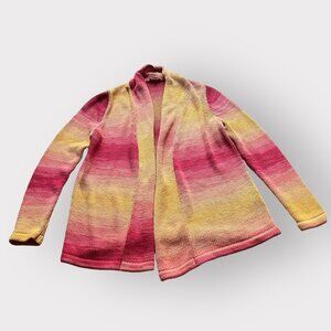 Lafayette 148 Size L Pink Orange Yellow Cotton Open Front Ombre Striped Sweater